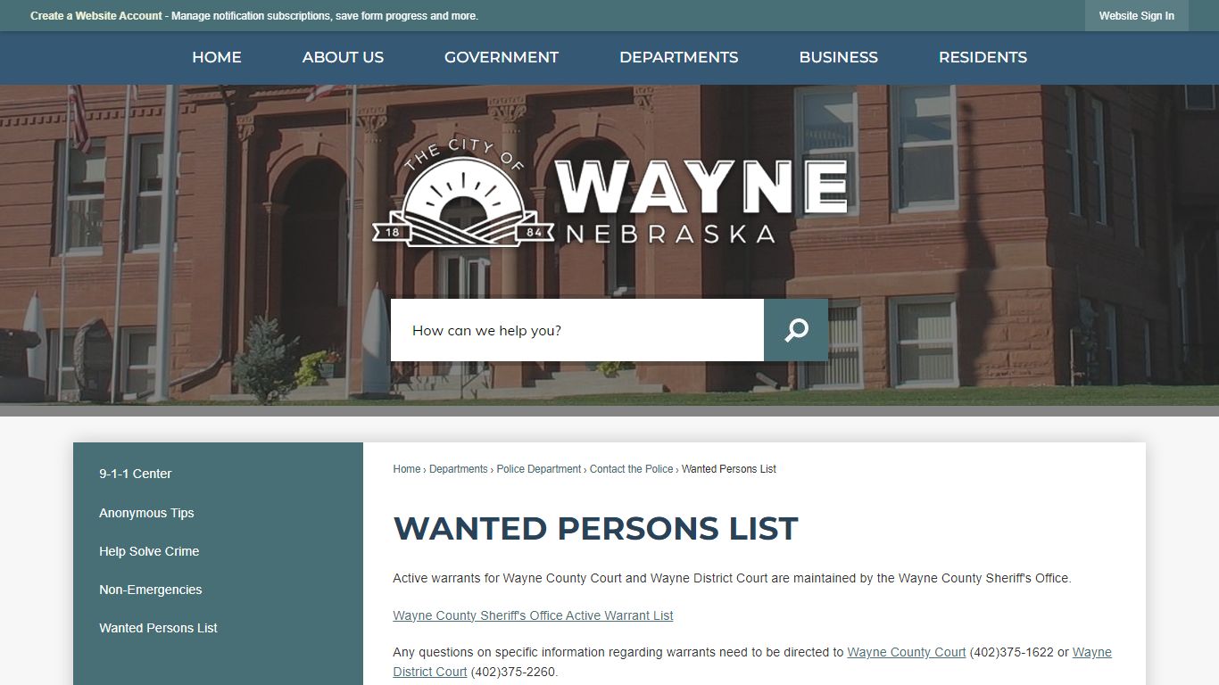 Wanted Persons List | Wayne, NE - Official Website