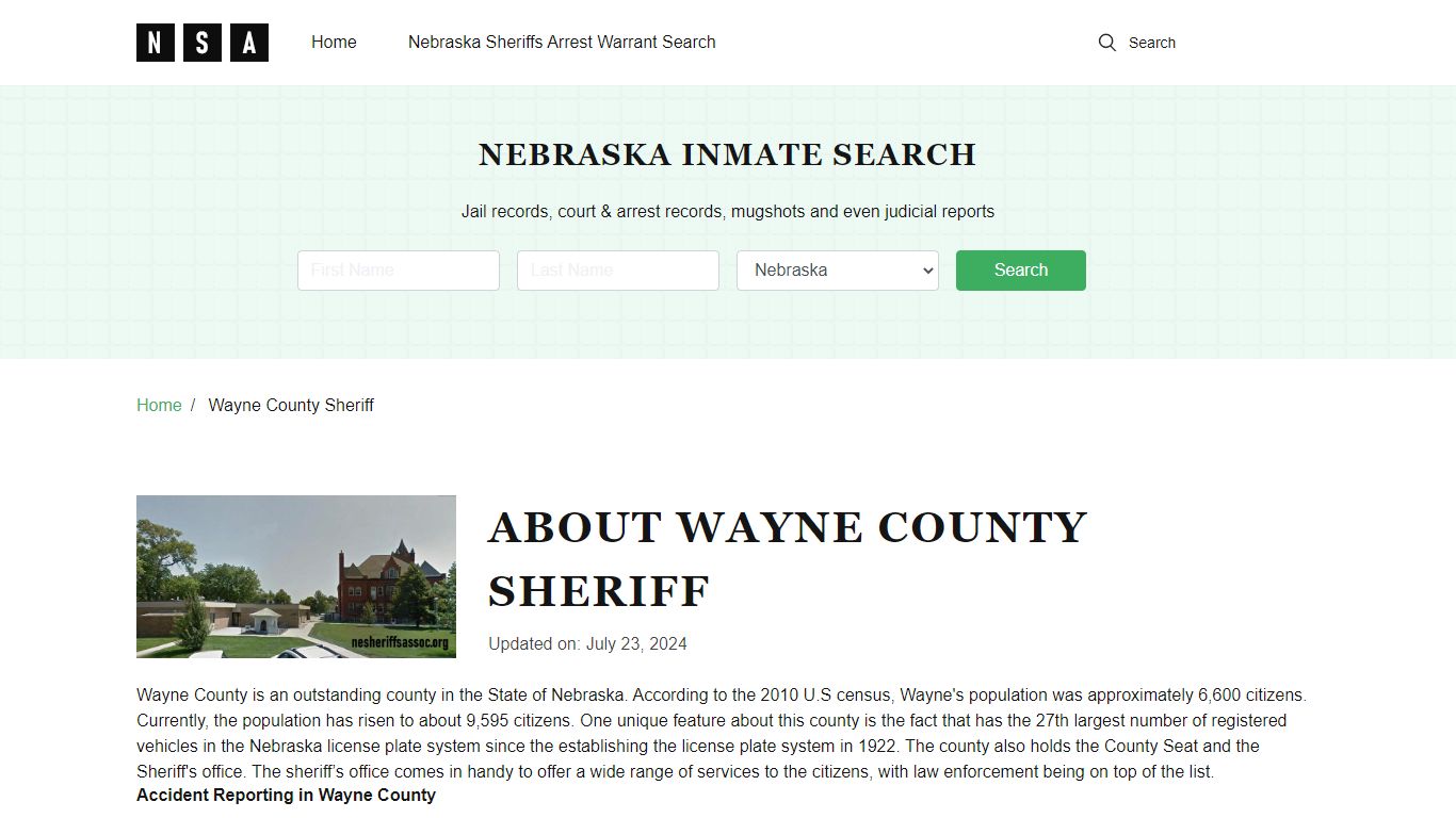 Wayne County Sheriff, Nebraska and County Jail Information